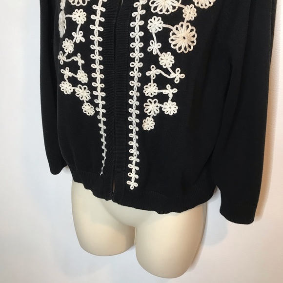 Charter Club XL Black, White Embroidered Sweater - Picture 3 of 9